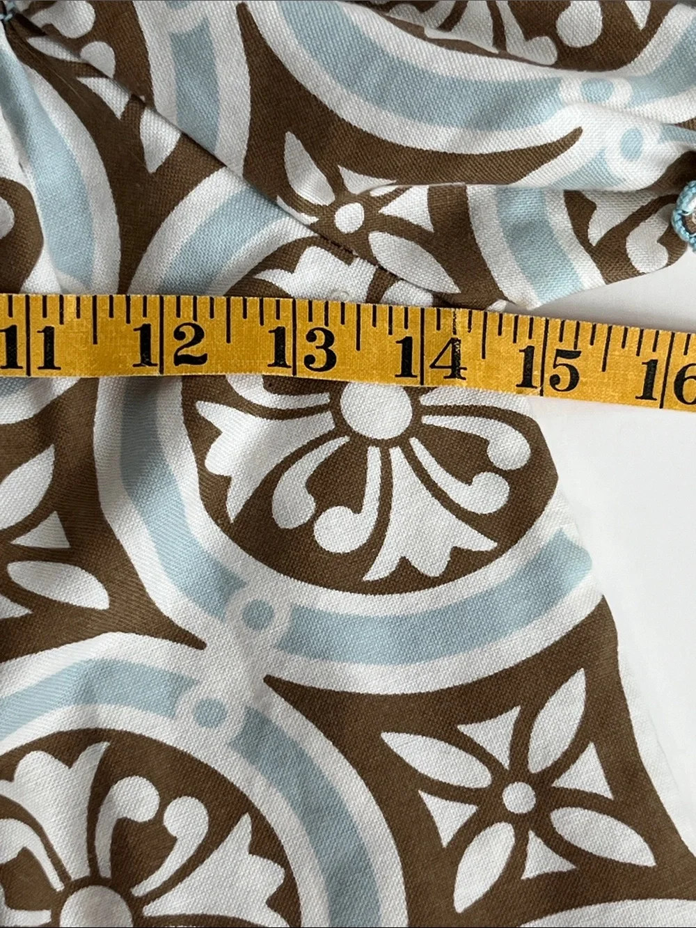 Le’ Za Le Hand Smocked Puff Sleeve 100% Cotton Dres Blue & Brown Geometric Print